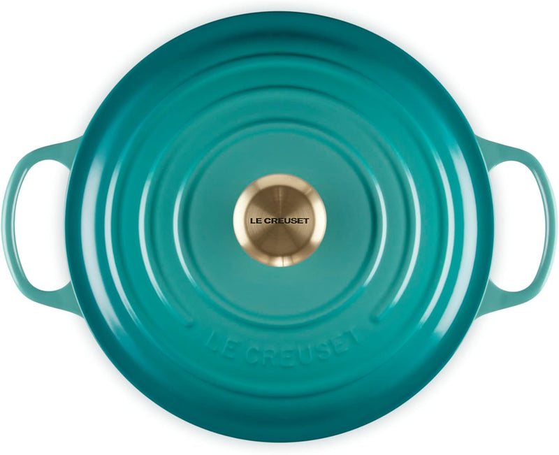 Le Creuset 6 1/2 Qt. Enameled Cast Iron Signature Deep Round Dutch Oven w/Light Gold Knob - Riviera