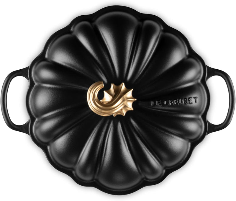 Le Creuset 4 Qt Figural Pumpkin Cocotte w/Gold Figural Knob - Licorice