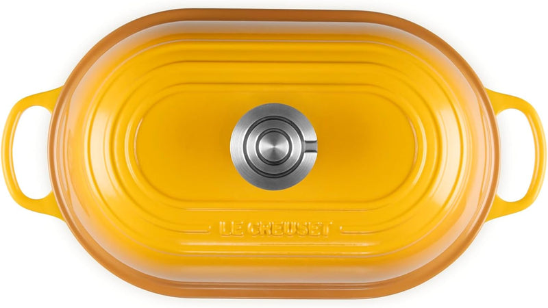Le Creuset 11 1/2" (1 1/2 Qt.) Signature Enameled Cast Iron Oval Bread Oven w/Crucible SS Knob - Nectar