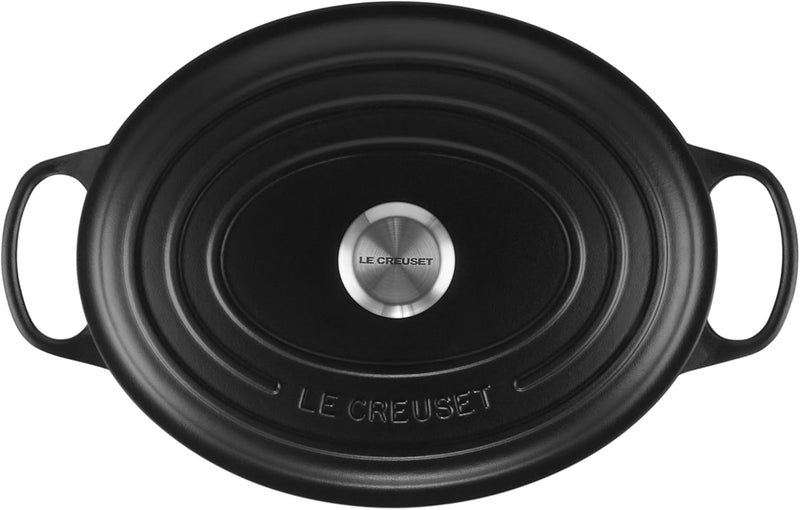 Le Creuset 6 3/4 Qt. Signature Oval Dutch Oven w/Stainless Steel Knob - Licorice- Personalized Engraving Available