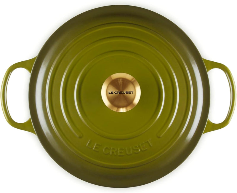 Le Creuset 6 1/2 Qt. Enameled Cast Iron Signature Deep Round Dutch Oven w/Gold Knob - Olive