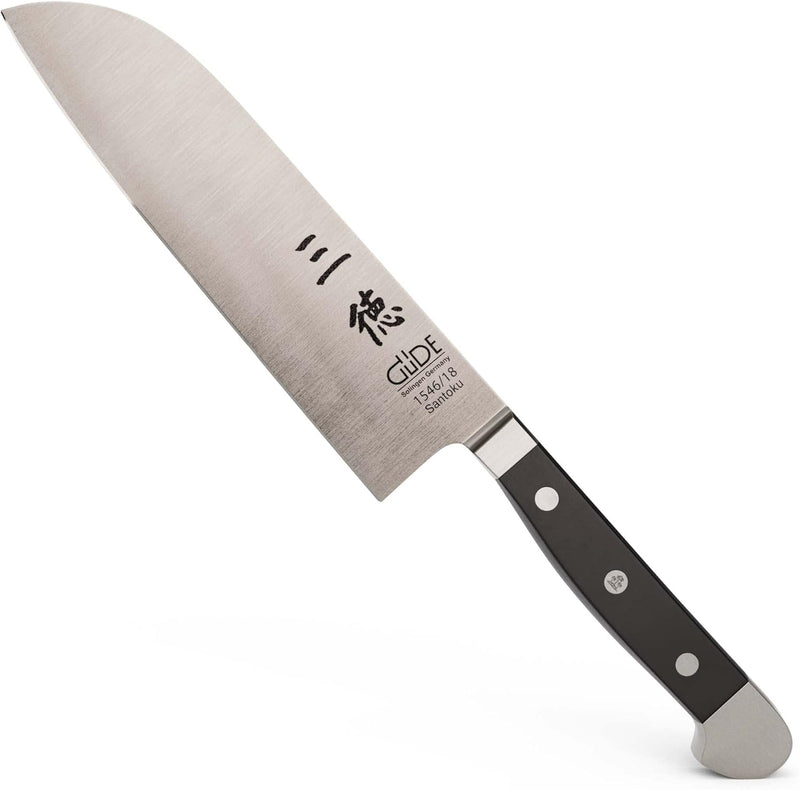 Güde Alpha Series - 7" Forged Double Bolster Santoku Knife, Black Hostaform Handle
