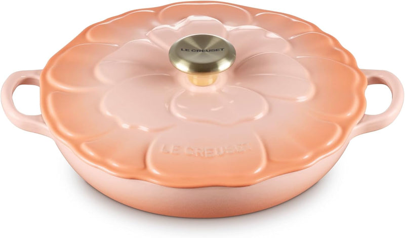 Le Creuset 2 1/4 Qt. Enameled Cast Iron Signature Petal Braiser w/Light Gold Knob - Peche