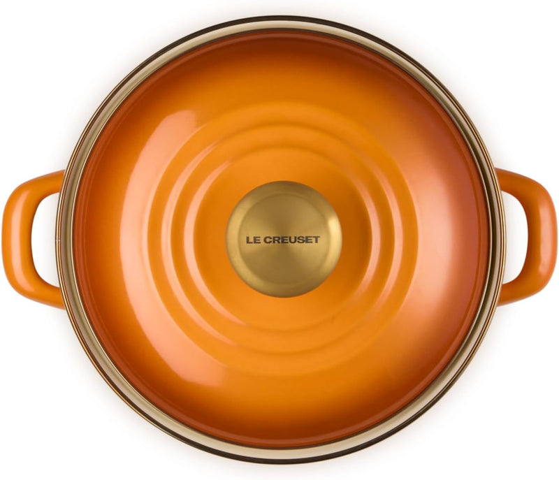 Le Creuset 3.8 Qt. Traditional Petite Stockpot w/Gold Accents - Persimmon