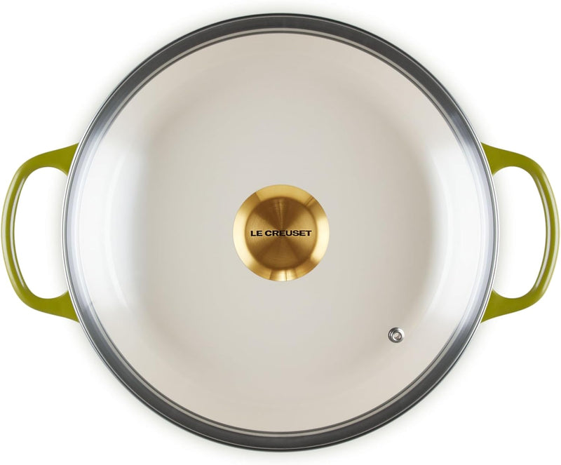 Le Creuset 2 1/4 Qt. Enameled Cast Iron Signature Round Braiser w/Glass Lid & Gold Knob - Olive