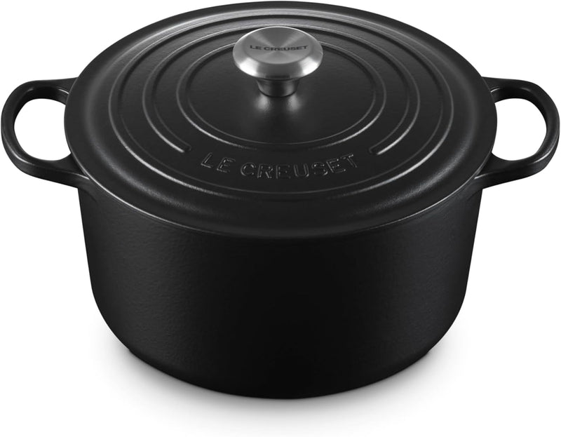Le Creuset 6 1/2 Qt. Enameled Cast Iron Signature Deep Round Dutch Oven w/Stainless Steel Knob - Licorice