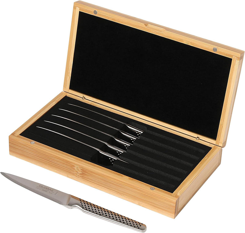 Global GSF-6022/SBXB - 6 Pc. Steak Knife Set w/Bamboo Box