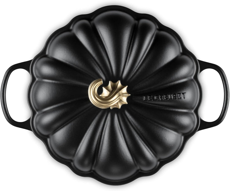 Le Creuset 2 3/4 Qt. Signature Enameled Cast Iron Figural Pumpkin Braiser w/Figural Gold Knob - Licorice