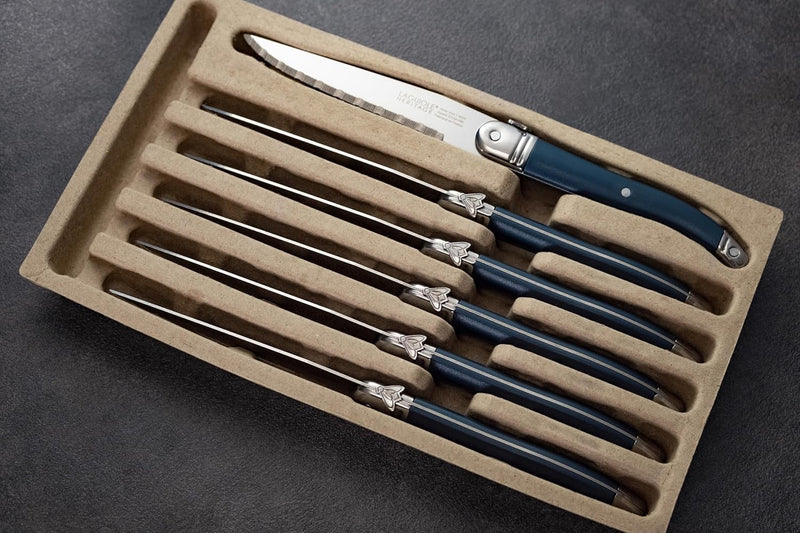 TB Laguiole Heritage 6 Pc. Steak Knife Set - Midnight Blue Handle