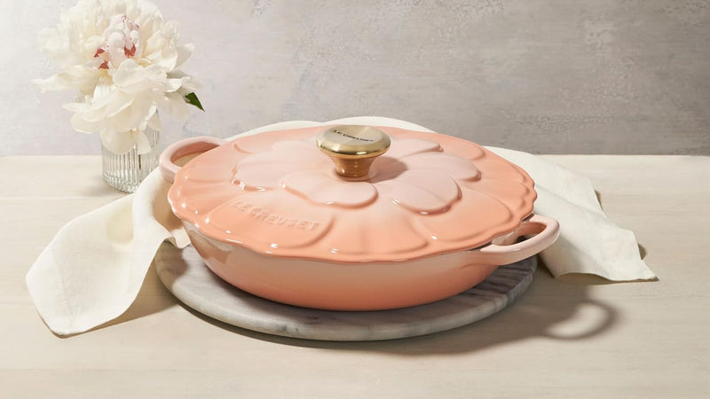 Le Creuset 2 1/4 Qt. Enameled Cast Iron Signature Petal Braiser w/Light Gold Knob - Peche