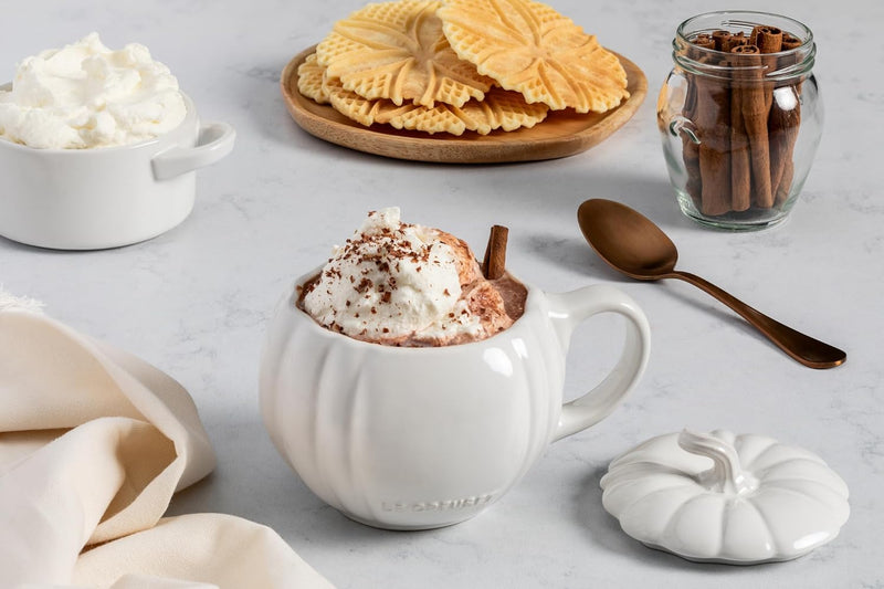 Le Creuset 14 oz. Pumpkin Mug w/Lid - White