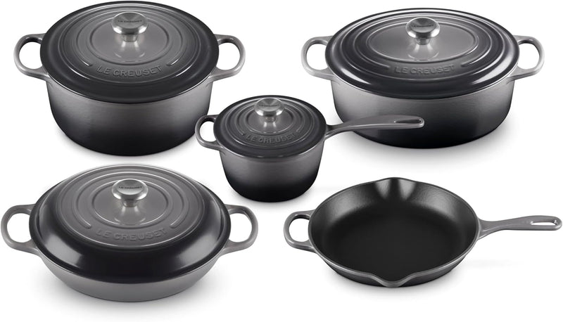 Le Creuset 9-Piece Signature Enameled Cast Iron Cookware Set w/Stainless Steel Knob - Oyster