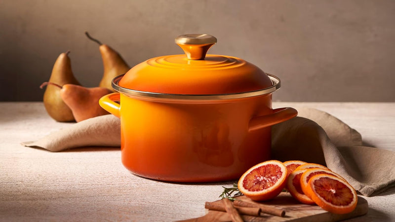 Le Creuset 3.8 Qt. Traditional Petite Stockpot w/Gold Accents - Persimmon