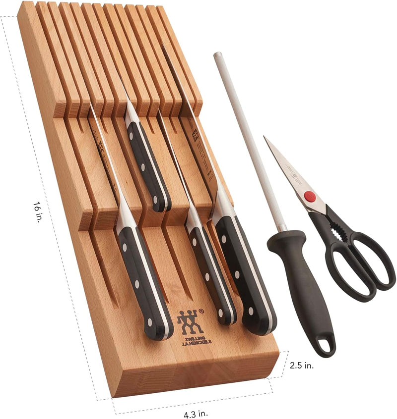 Henckels Zwilling Pro - 7 Pc. Knife Block Set w/In Drawer Knife Tray, Beechwood