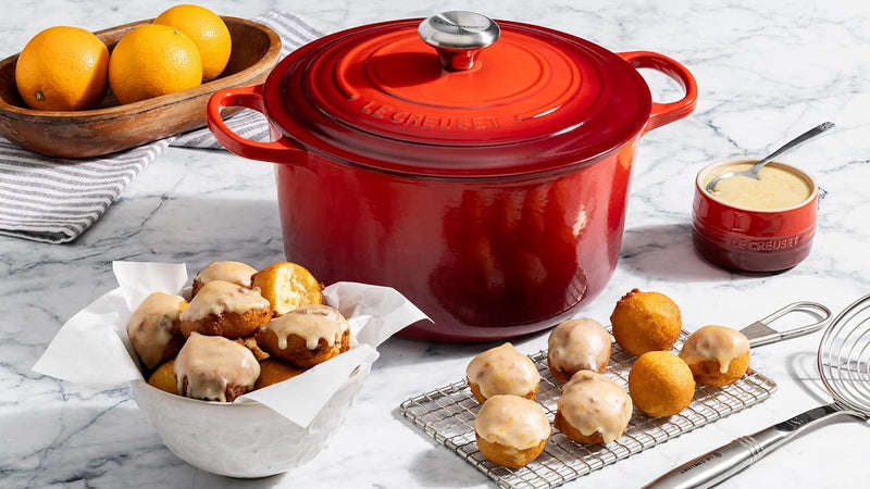 Le Creuset 6 1/2 Qt. Enameled Cast Iron Signature Deep Round Dutch Oven w/Light Gold Knob - Peche