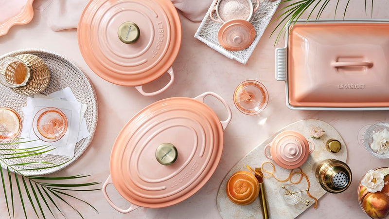 Le Creuset 9-Piece Signature Enameled Cast Iron Cookware Set w/Light Gold Knob - Peche
