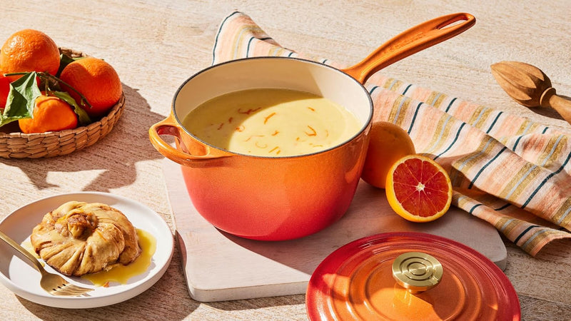 Le Creuset 2 1/4 Qt. Enameled Cast Iron Signature Round Saucepan w/Crucible Knob - Flamme Doree