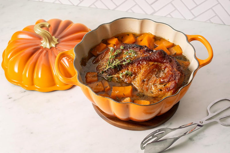 Le Creuset 4 Qt Figural Pumpkin Cocotte w/Gold Figural Knob - Licorice