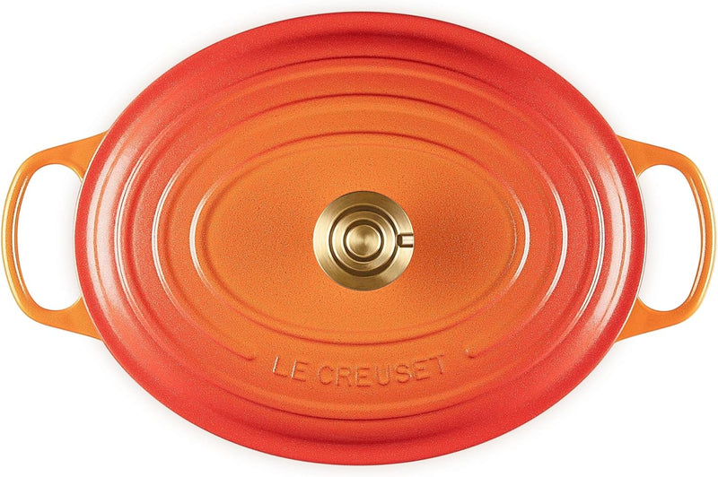 Le Creuset 6 3/4 Qt. Enameled Cast Iron Signature Oval Dutch Oven w/Crucible Knob - Flamme Doree