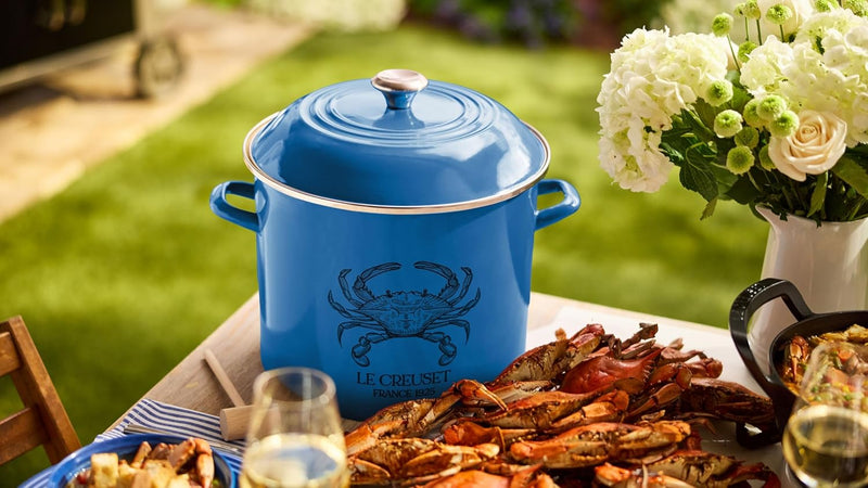 Le Creuset 16 Qt. Enamel on Steel Traditional Blue Crab Stockpot w/Lid - Light Marseille