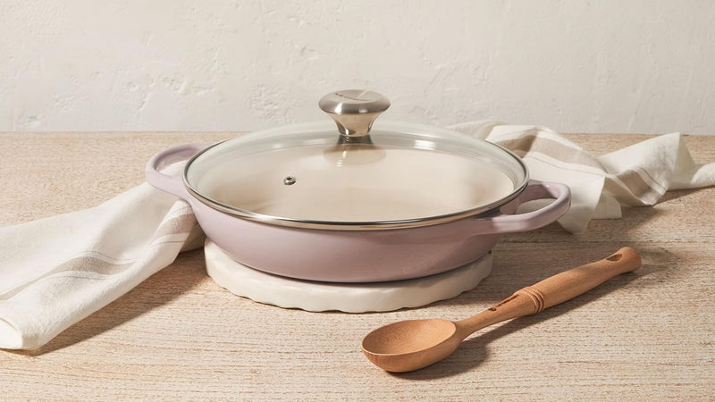 Le Creuset 2 1/4 Qt. Enameled Cast Iron Signature Round Braiser w/Glass Lid & Stainless Steel Knob - Cerise