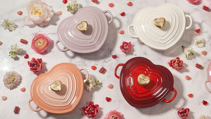 Le Creuset 1 1/4 Qt. Shallow Heart Cocotte w/Light Gold Heart Knob - Peche