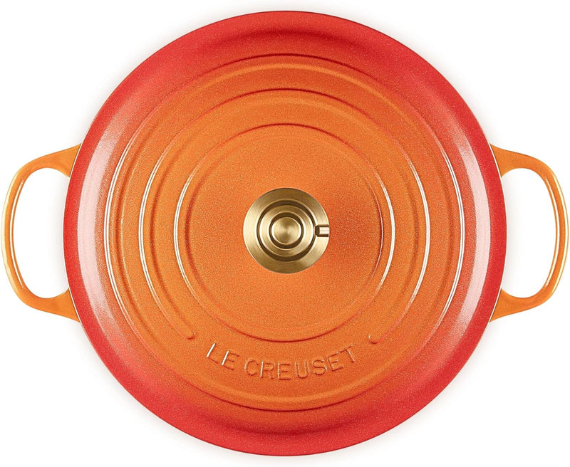 Le Creuset 7 1/4 Qt. Enameled Cast Iron Signature Round Dutch Oven w/Crucible Knob - Flamme Doree