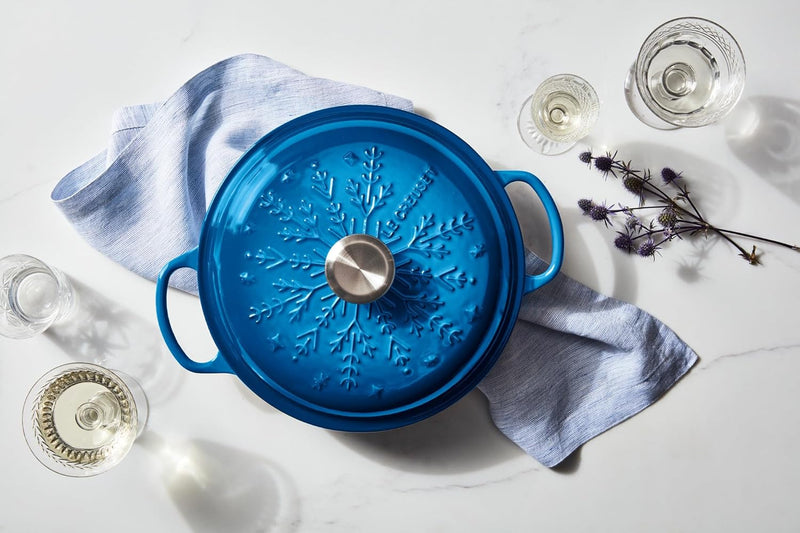 Le Creuset 2 1/4 Qt. Signature Braiser - Embossed Snowflake w/Stainless Steel Knob - Marseille- Personalized Engraving Available
