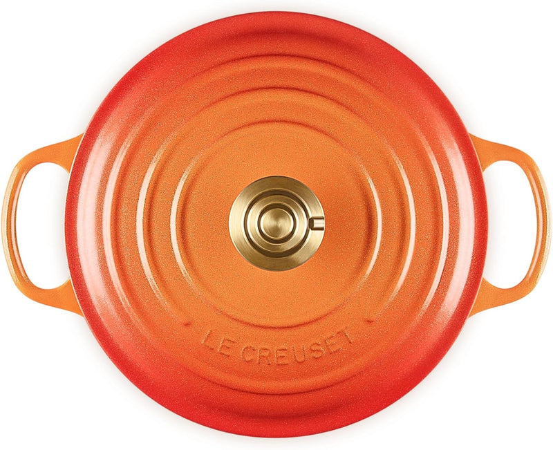 Le Creuset 4 1/2 Qt. Enameled Cast Iron Signature Round Dutch Oven w/Crucible Knob - Flamme Doree