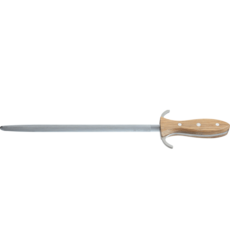 Güde Alpha Barrel Oak Series - 12 1/2" Forged Double Bolster Oval D´Artagnan Sharpening Steel, Oak Wood Handle