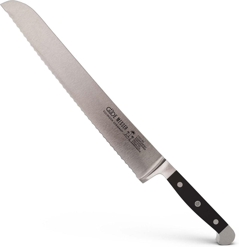 Güde Alpha Series - 12" "Franz Güde" Forged Double Bolster Left-Handed Serrated Bread Knife, Black Hostaform Handle