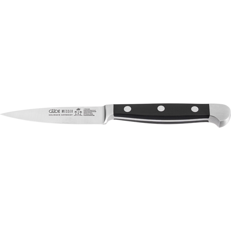Güde Alpha Series - 3" Forged Double Bolster Straight Paring Knife, Black Hostaform Handle