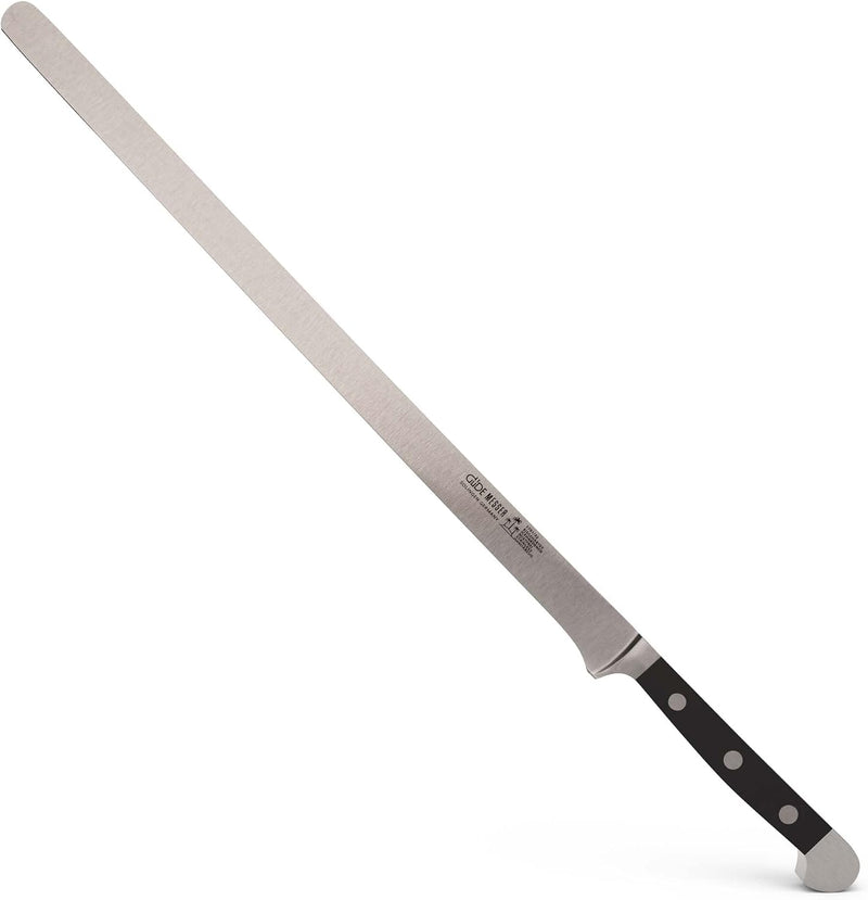 Güde Alpha Series - 12" Forged Double Bolster Salmon Slicer Knife, Black Hostaform Handle