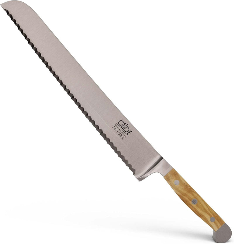 Güde Alpha Olive Series - 12" "Franz Güde" Forged Double Bolster Ambidextrous Serrated Bread Knife, Olive Wood Handle