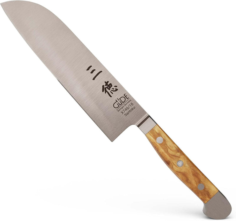 Güde Alpha Olive Series - 7" Forged Double Bolster Santoku Knife, Olive Wood Handle