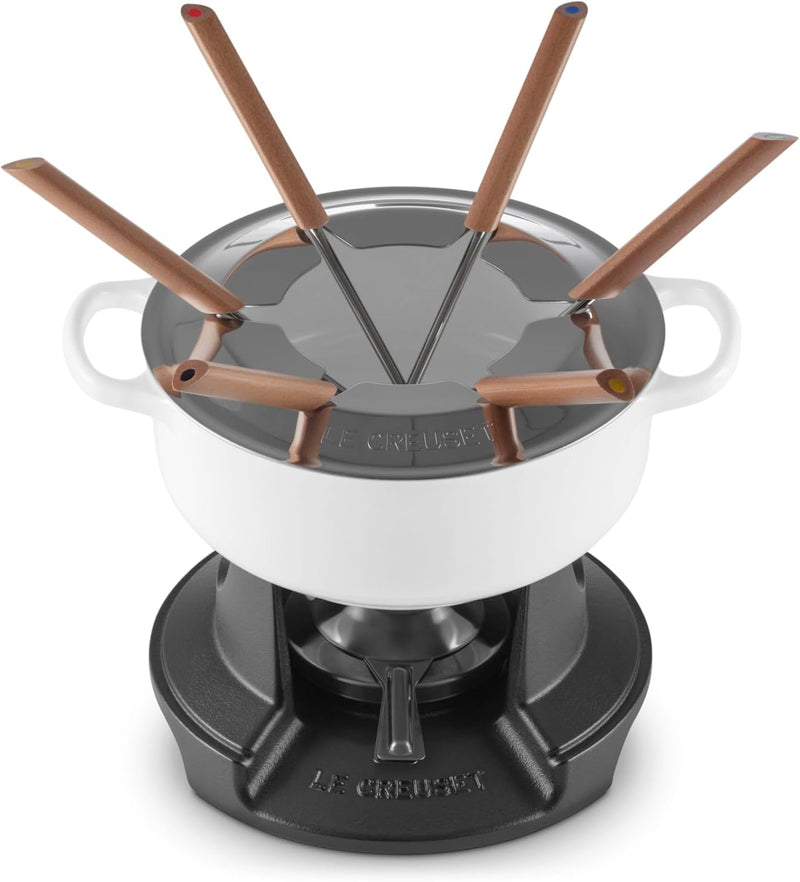 Le Creuset 2 1/2 Qt. Signature Enameled Cast Iron Alpine Fondue Set - White