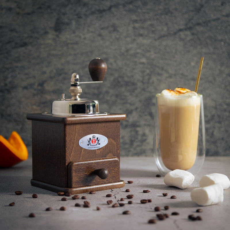 Zassenhaus "Brasilia" Coffee Mill, Dark Beechwood - 4.7" x 4.9" x 7.8"