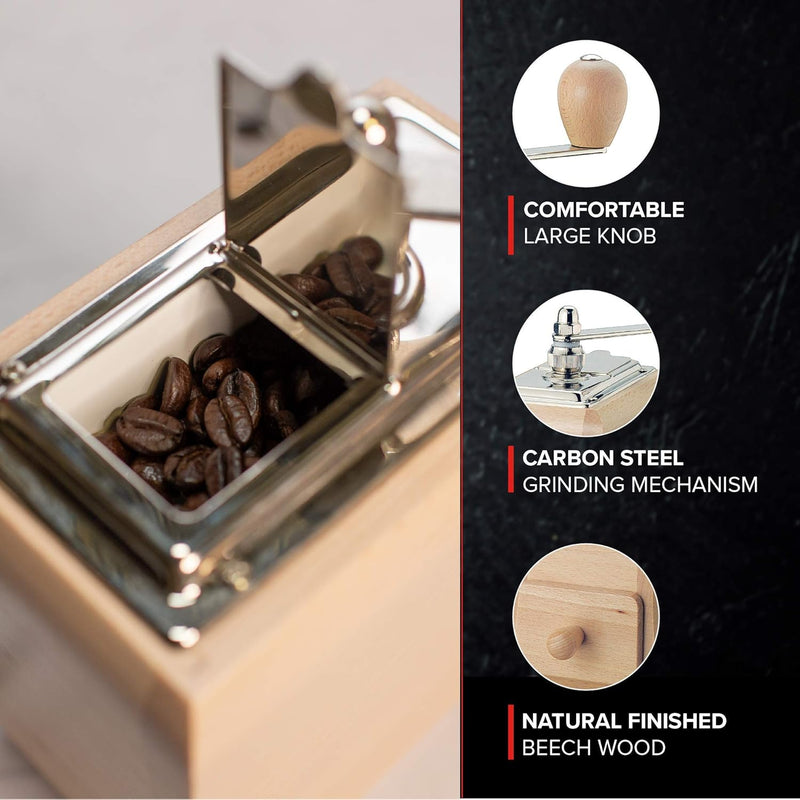Zassenhaus "Santiago" Coffee Mill, Natural Beechwood - 3.5" x 5.5" x 7.8"