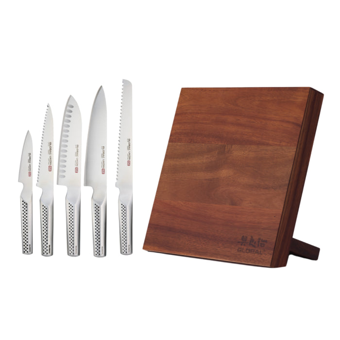 Global G-UKB25001 - Bitoku 6 Pc. UKON Essentials Knife Block Set, Acacia