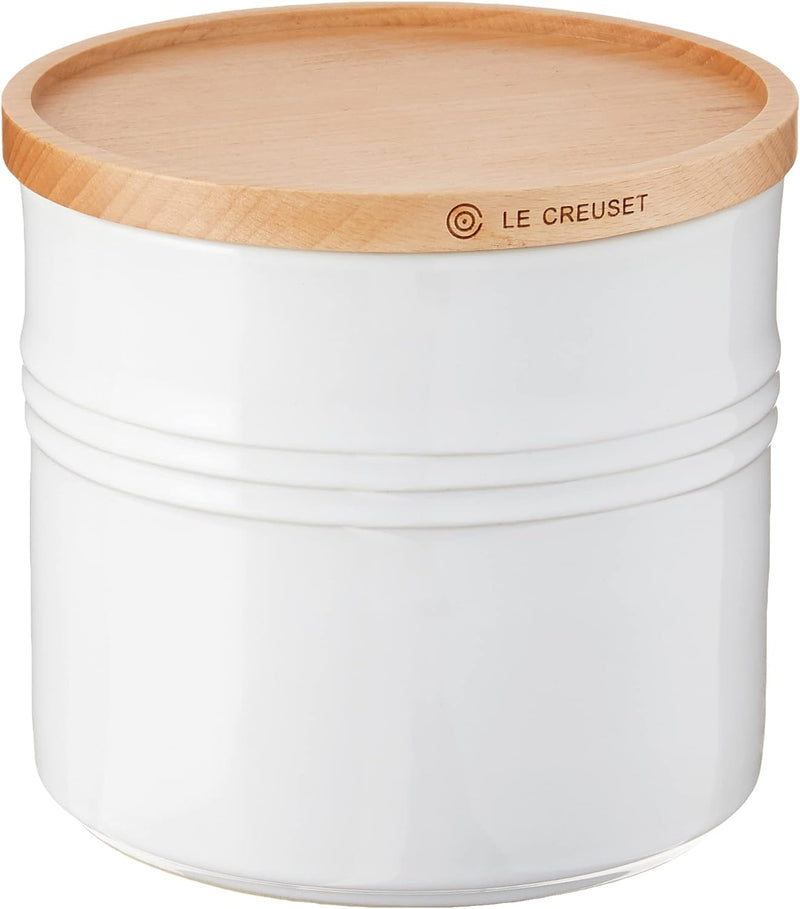Le Creuset 1 1/2 Qt. (5.5" diameter) Canister w/Wood Lid - White