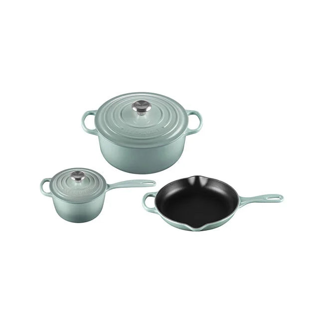 Le Creuset 5-Piece Signature Enameled Cast Iron Cookware Set w/Stainless Steel Knob - Sea Salt