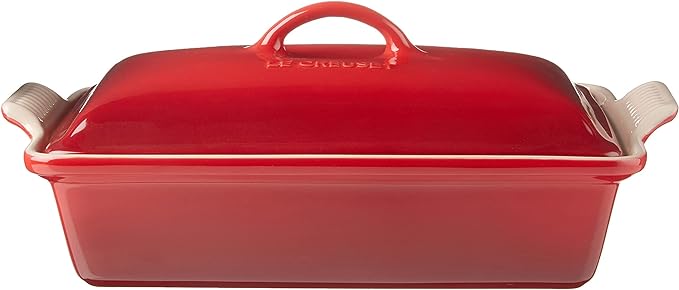 Le Creuset 4 Qt. (12" x 9") Heritage Covered Rectangular Casserole - Cerise