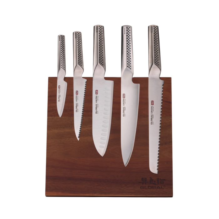 Global G-UKB25001 - Bitoku 6 Pc. UKON Essentials Knife Block Set, Acacia