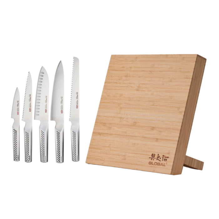 Global G-UKB15001 - Bitoku 6 Pc. UKON Essentials Knife Block Set, Bamboo