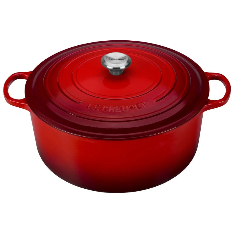 Le Creuset 13 1/4 Qt. Enameled Cast Iron Signature Round Dutch Oven w/Stainless Steel Knob - Cerise- Personalized Engraving Available