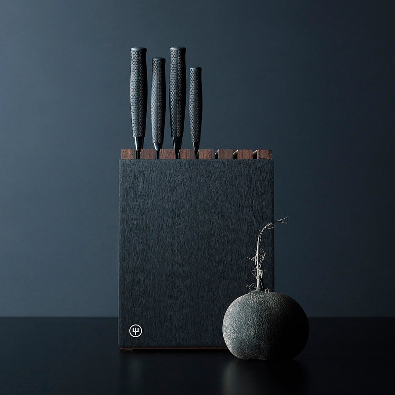 Wusthof Performer 7-Slot Black Aluminum Knife Block w/Wood Insert