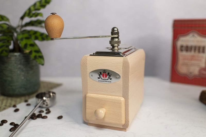 Zassenhaus "Santiago" Coffee Mill, Natural Beechwood - 3.5" x 5.5" x 7.8"