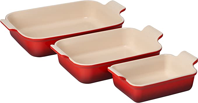 Le Creuset Set of 3  Heritage Rectangular Dishes - Cerise