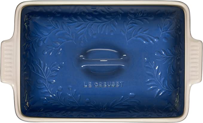 Le Creuset 4 Qt. (12" x 9") Heritage Covered Rectangular Casserole w/Olive Branch Embossed Lid - Marseille