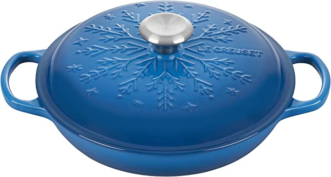 Le Creuset 2 1/4 Qt. Signature Braiser - Embossed Snowflake w/Stainless Steel Knob - Marseille- Personalized Engraving Available